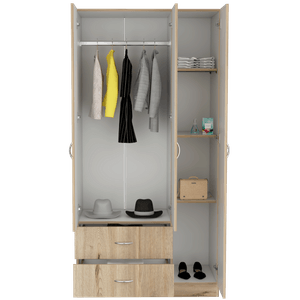 Closet América, Beige y Blanco, con dos cajones y variedad de entrepaños