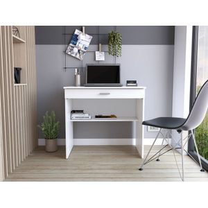 Escritorio Eros, Blanco, con cajón multiusos de correderas metálicas deslizables