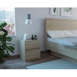 Mesa de Noche Ozzan, Beige y Blanco, con dos cajones deslizables con apertura sin manijas