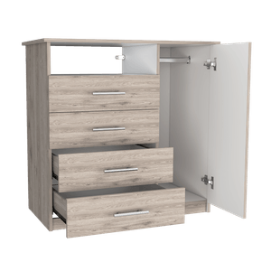 Organizador Barlovento, Ceniza y Blanco, con compartimiento para colgar ropa