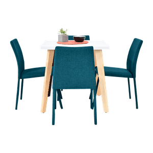Comedor Lyon + 4 Sillas Lugo Tela Azul - Hogar Venecia