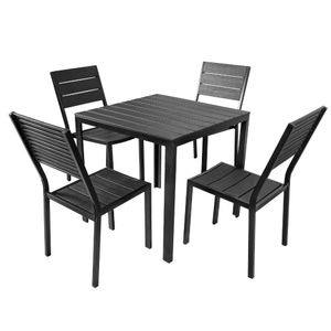 Comedor de Exterior Nepal, Negro, incluye cuatro sillas