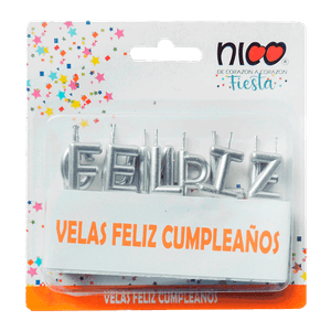 Velas Letras Feliz Cumpleaños Plateadas - Nico