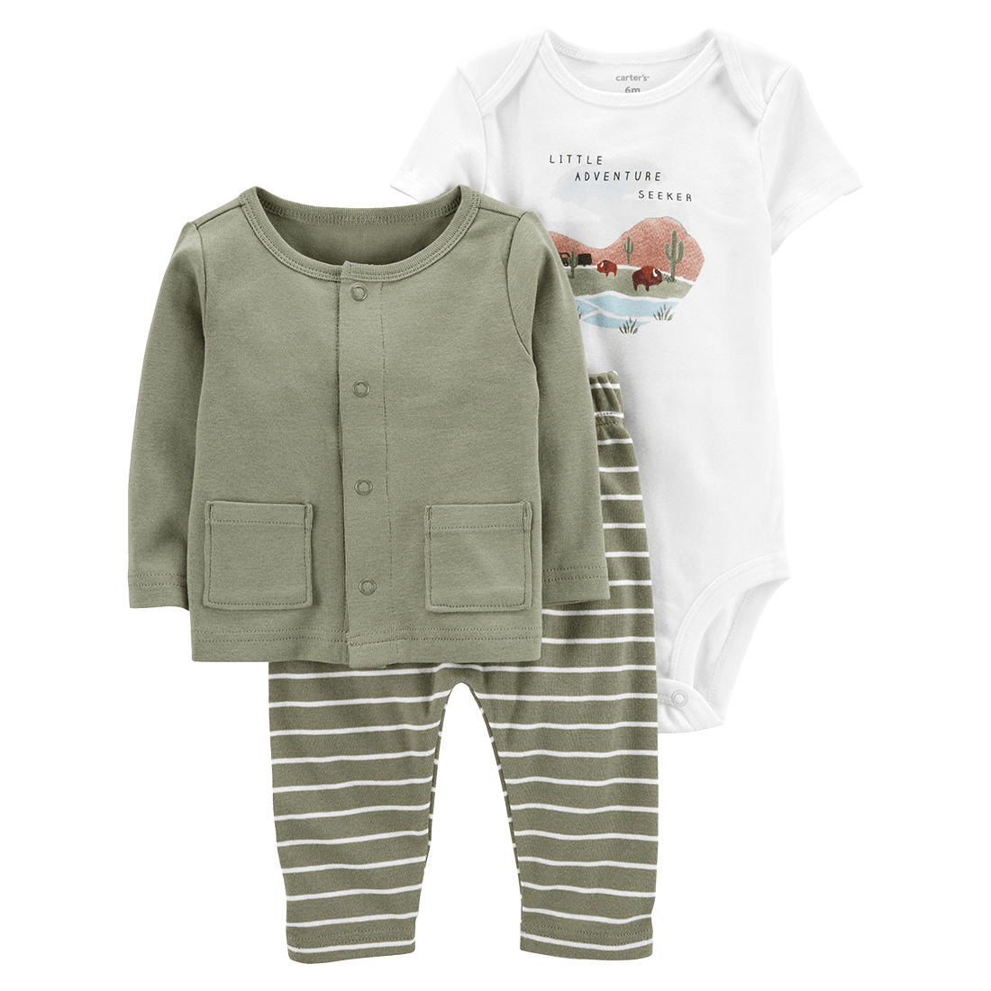 Set Body Blanco, Buzo Verde y Pantalón Rayas Niños - Carter's
