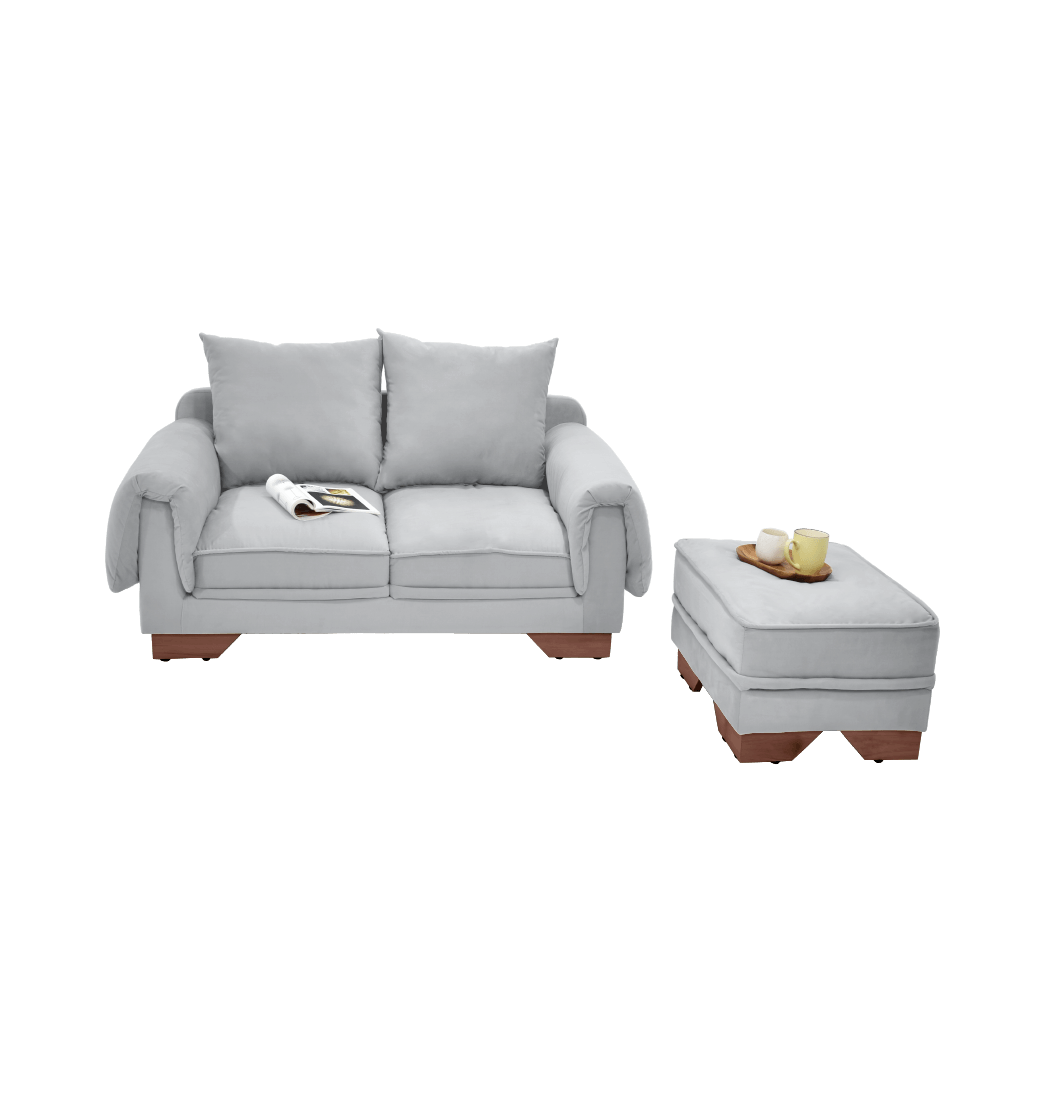 Combo Sofá Y Puff Daytona Tela Plata Hogar Venecia Hogar Venecia