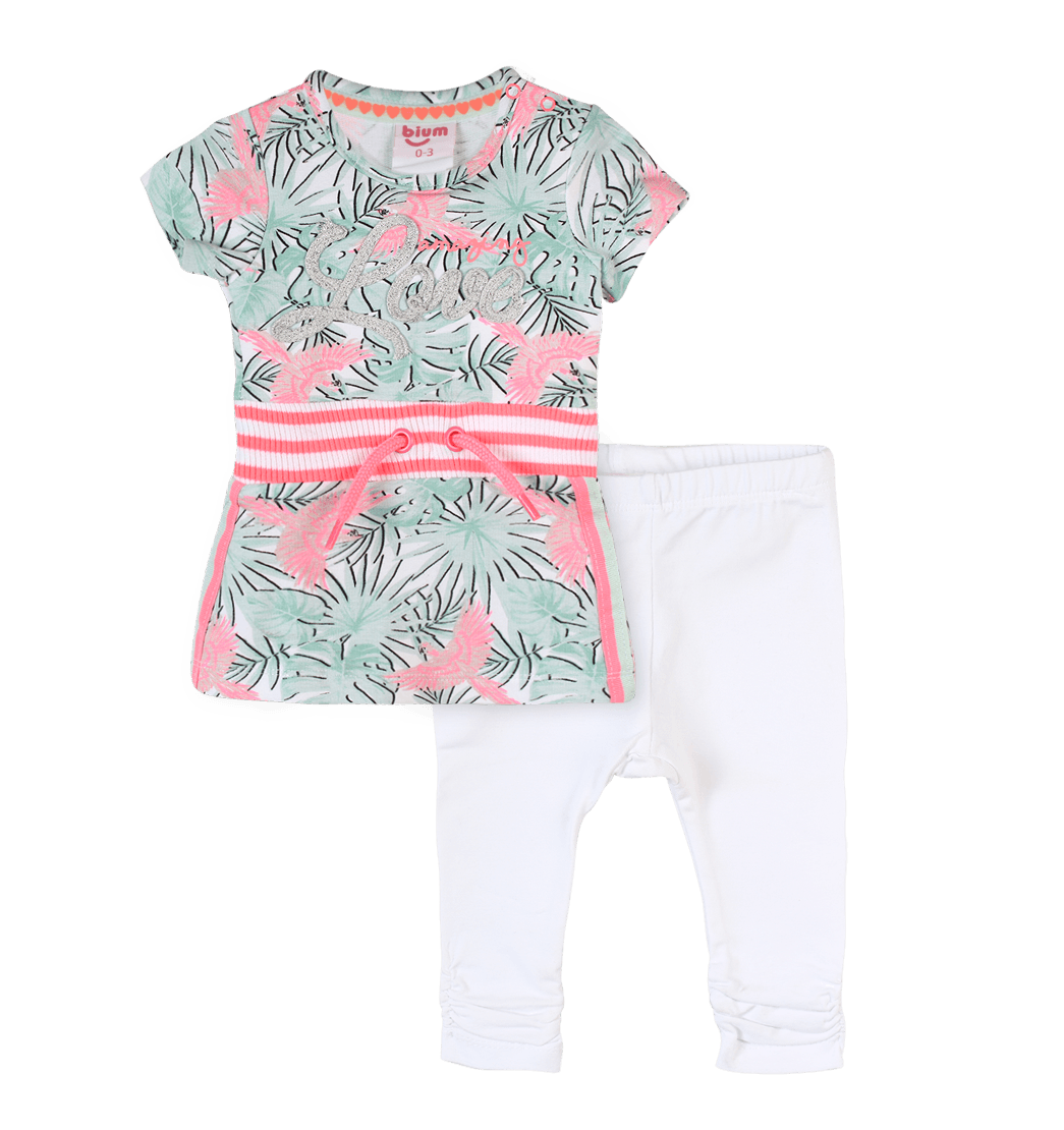 Set Vestido Multicolor y Leggins Blanco Niñas - Bium