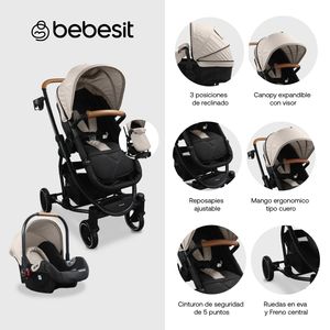 Coche Travel System Prima Beige y Negro - Bebesit