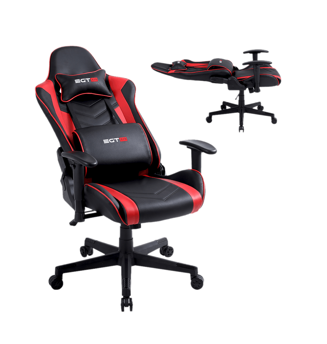 Silla gaming ergonómica de cuero sintético, negro y rojo, silla de