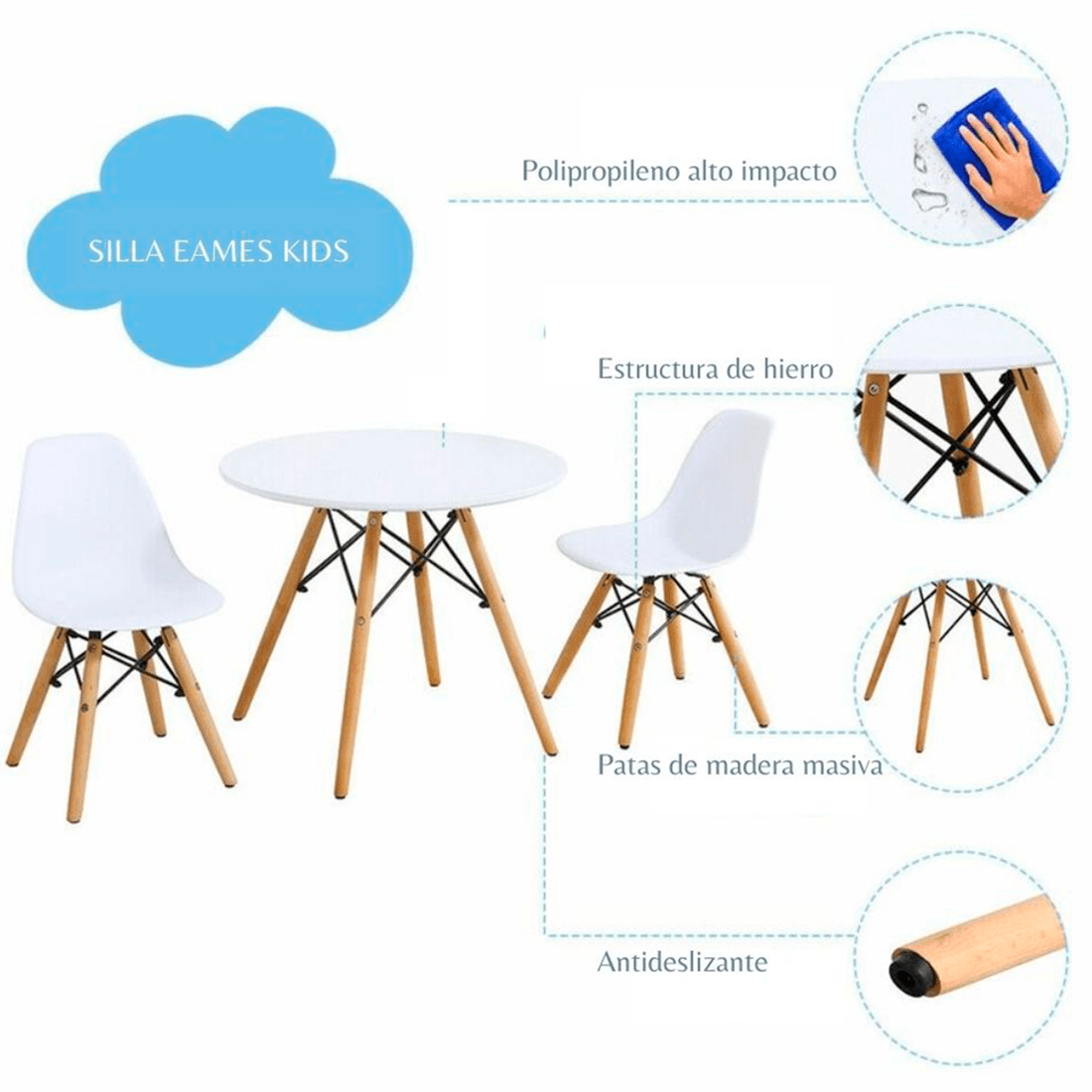 Silla Eames Kids Infantil Niños Base Madera 1 - Alto Impacto