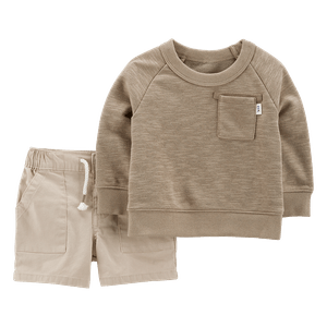 Set 2 Piezas Buzo y Short Beige Niños - Carter's