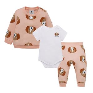 Conjunto largo de body manga corta, buzo cerrado y pantalón de sudadera para recién nacida niña