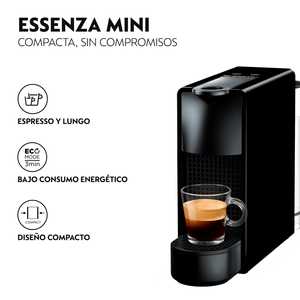 Cafetera Essenza Mini Negra con Espumador de Leche - Nespresso