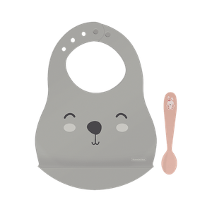 Set Babero Gris y Cuchara Rosado Le Petit - Tramontina