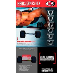 Mancuerna Encauchetada 10lbs 4.5kg Pesas De Vinil K6 Hex X1