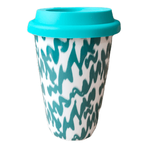 Mug Viajero Cerámica con Tapa Silicona Trazos Blue 375ml - Ikhome