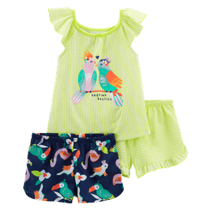 Set 3 Piezas Camiseta Manga Corta Pájaros y Shorts Niñas - Carter's
