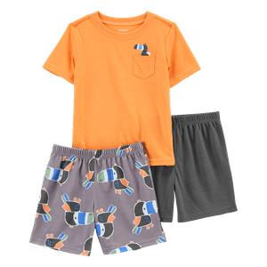 Set 3 Piezas Camiseta Manga Corta Naranja y Shorts Niños - Carter's