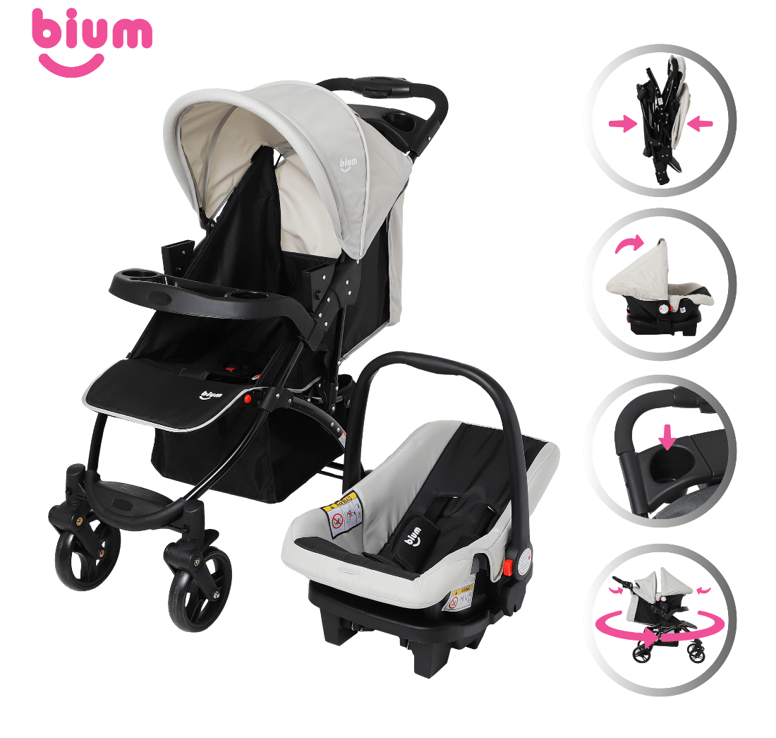 Pepeganga S.A.. Coche para bebé, moisés desmontable, baby silla  independiente (no autorizada para auto) plegable, 3 posiciones, cinturón de  5 puntas, 4 ruedas de alta densidad con freno, se transforma en coche